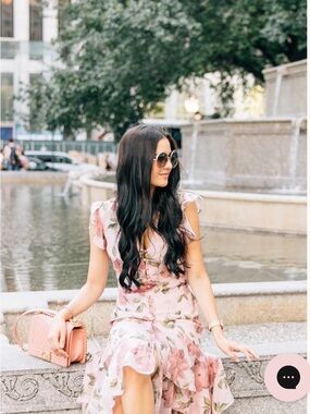 INTERMIX Pink Floral Ruffle Midi Dress